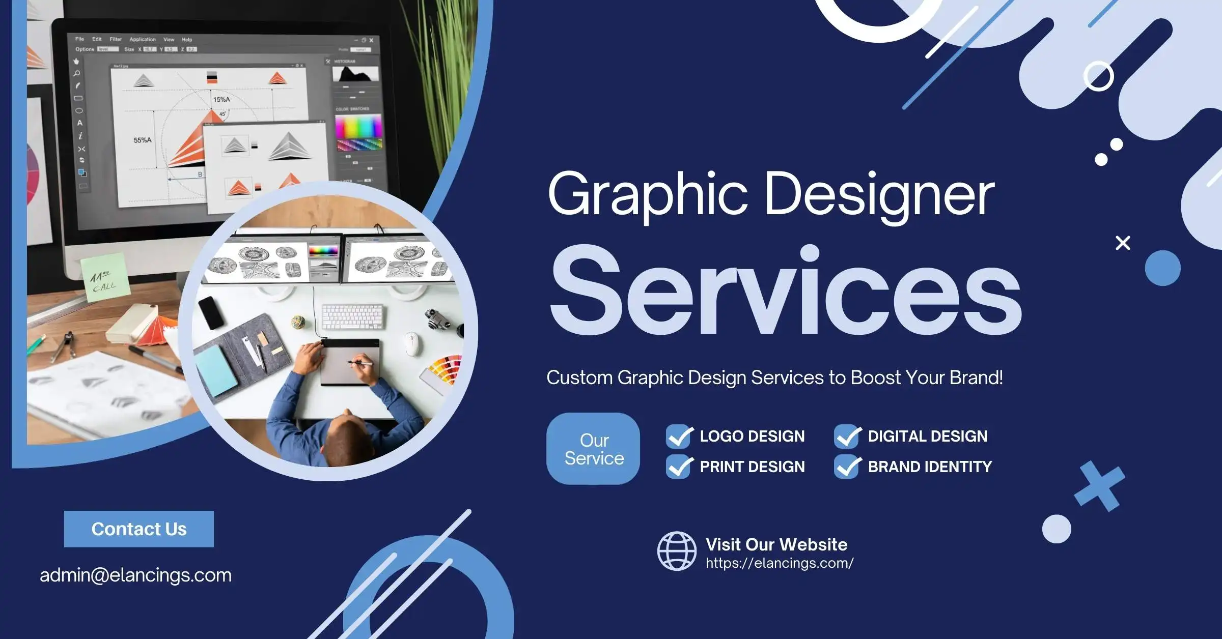 Top graphic design services by Elancing Solutions for logos, branding, and visuals.